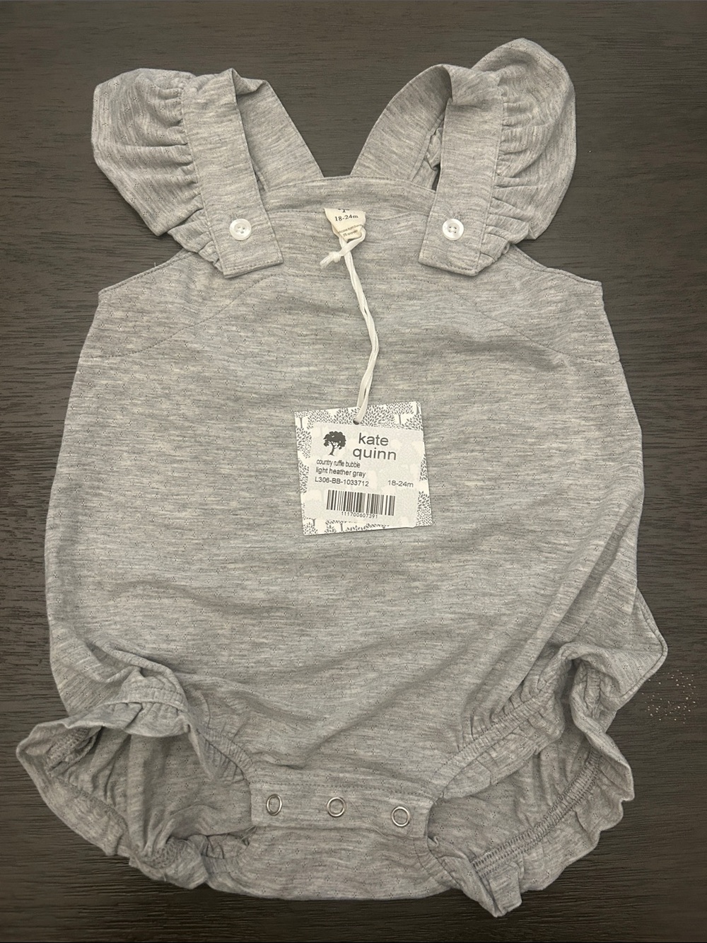 kate quinn Light Gray Ruffled Strap Baby One-Piece